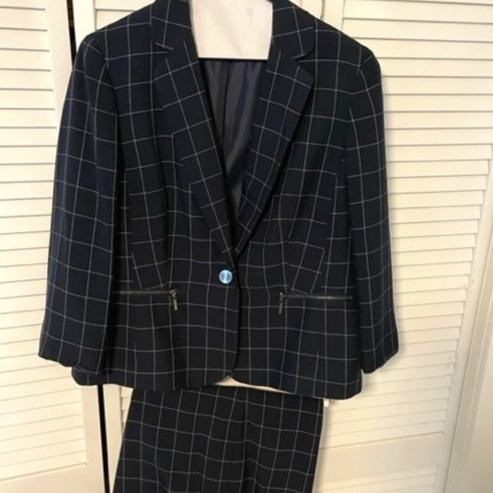 Blue windowpane pant suit